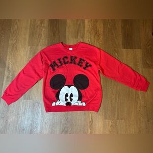 Red Disney Mickey Mouse Sweatshirt Youth L 11-13 Crewneck Graphic Pullover